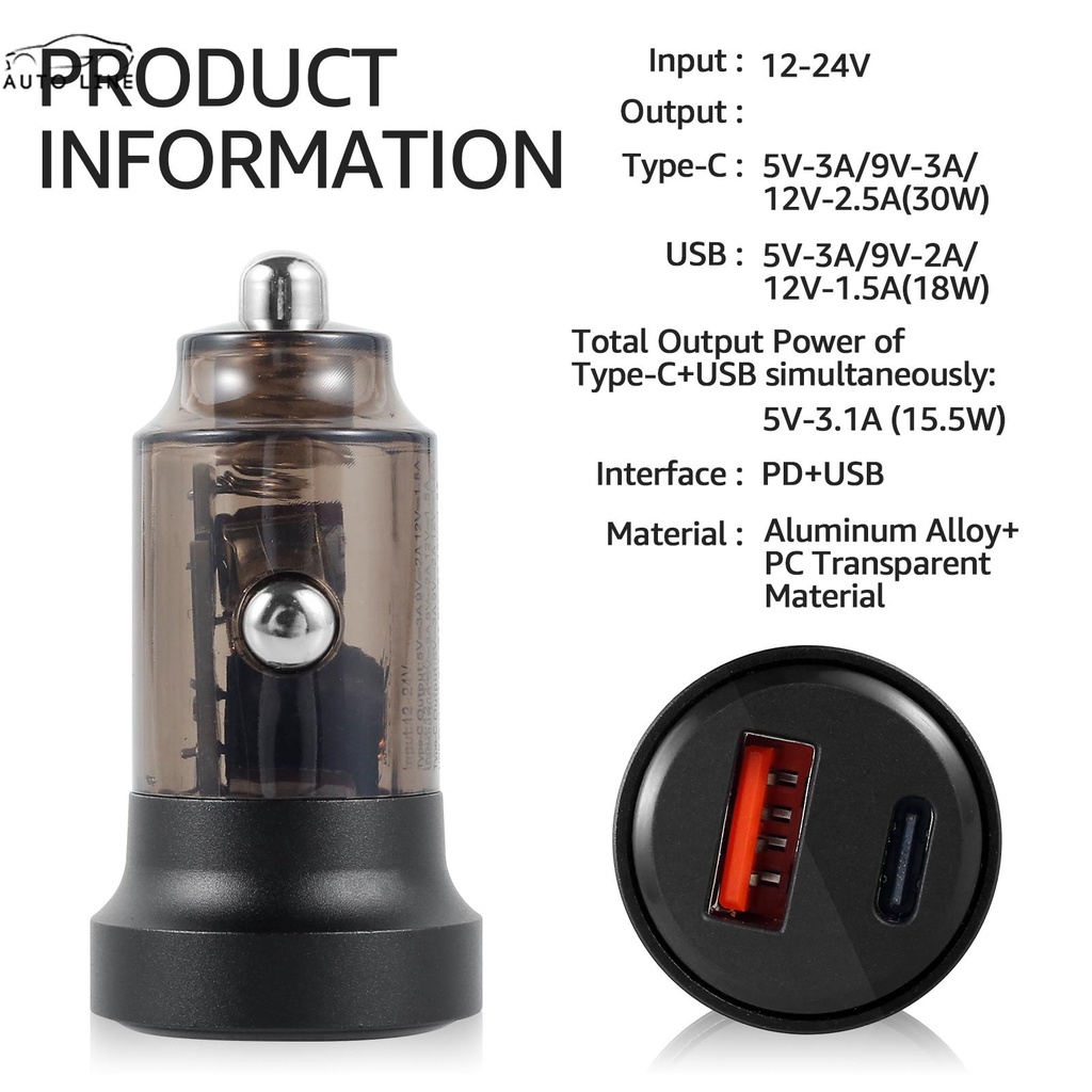 Tẩu Sạc Nhanh 12-24V 30W Cổng Kép SHOPCYC4715 Cho Xe Hơi