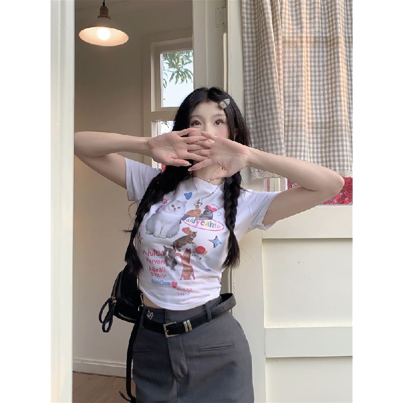 Áo thun áo phông Áo Thun Tay Ngắn In Hình Mèo Dễ Thương Thời Trang Mùa Hè Cho Nữ