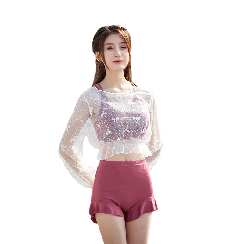 Đồ Bơi Ba Mảnh Tay Dài Che Bụng Phong Cách Mới Bán Chạy Mùa Hè Cho Nữ