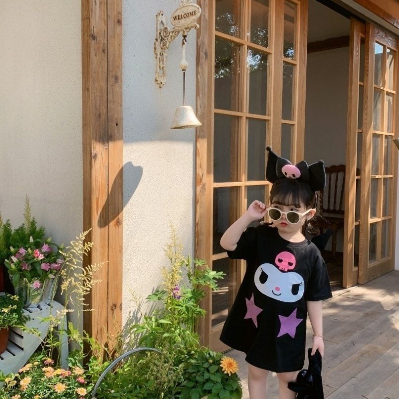 Hàng Có Sẵn Miễn Phí Giao Hàng Đầm Kuromi 100% Cotton Ba Chiều Phong Cách Hoạt Hình Ngọt Ngào Thời Trang Mùa Hè Cho Bé Gái