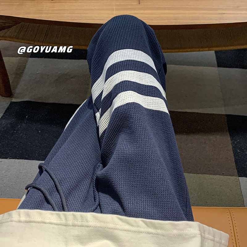 Quần Thể Thao Ống Rộng Họa Tiết Kẻ Sọc Thời Trang Đường Phố Mùa Thu Cho Nam