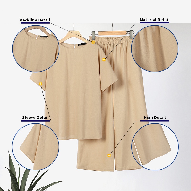 Zanzea Set Áo Kiểu Cổ Tròn Tay Lỡ + Quần Dài Lưng Thun Thời Trang Nữ