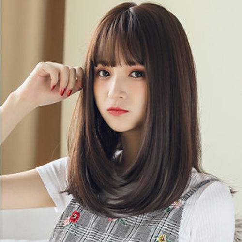 Tóc Giả Dài Trung Bình 43cm Xương Quai Vai / Xoăn Tự Nhiên Màu Đen / Nâu Nhạt Thời Trang Cho Nữ