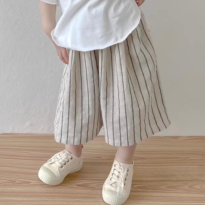 BABEPROUD Set đồ áo thun cotton trắng và quần dài ống rộng kẻ sọc thời trang Hàn Quốc cho bé gái 0-6 tuổi (có bán lẻ)