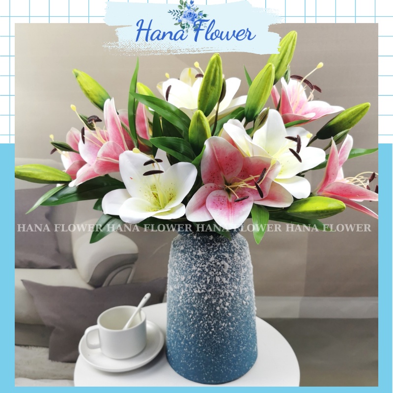 Hoa ly, hoa giả để bàn, cành hoa ly 3 bông 1 nụ trang trí phòng khách - Hana Flower | BigBuy360 - bigbuy360.vn