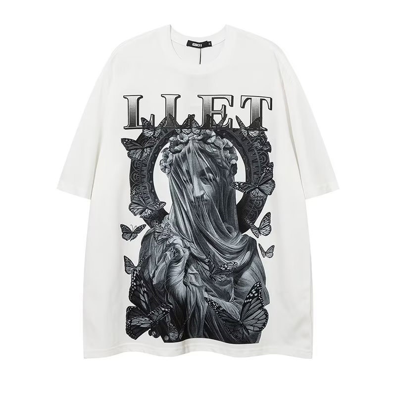 Áo Thun Tay Ngắn Cổ Tròn In Hình Thời Trang Mùa Hè Phong Cách Harajuku Cho Nam