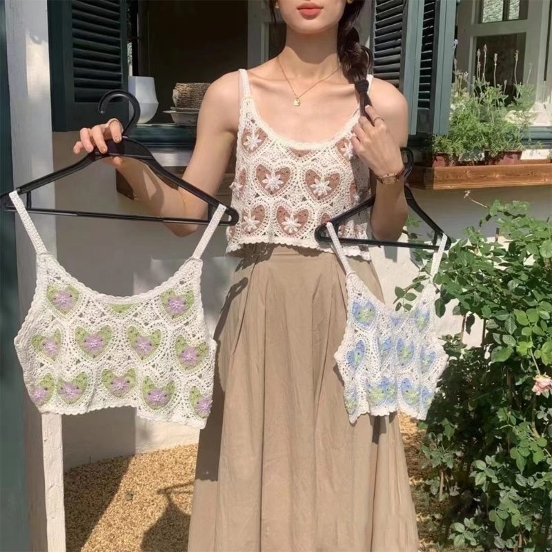 Áo Croptop Hai Dây Dệt Kim Cổ Chữ U Họa Tiết Hoa Thời Trang Đường Phố Gợi Cảm Dành Cho Bạn Nữ