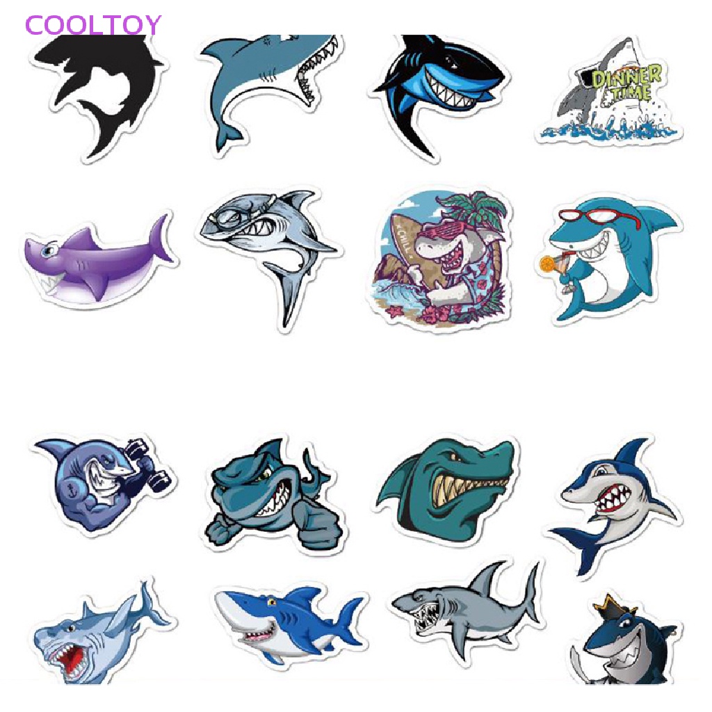 Cooltoy Bộ 50 Sticker Hình Cá Mập Dễ Thương Trang Trí Laptop Ván Trượt Hành Lý Guitar