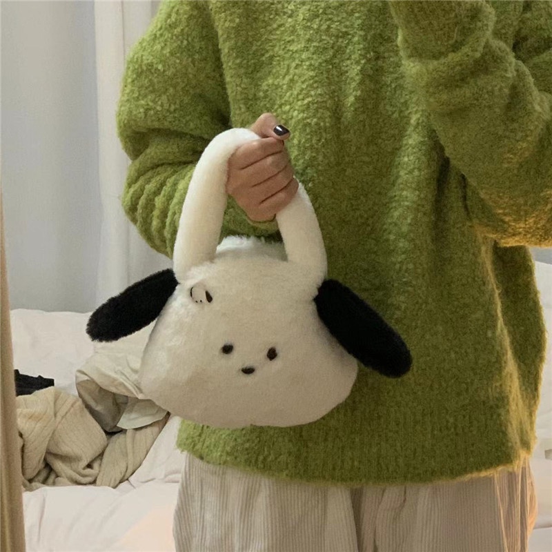 MISCHA Túi Xách Lông Nhung Mềm Mại Kích Cỡ Lớn Hoạ Tiết Hoạt Hình Xinh Xắn Cho Nữ