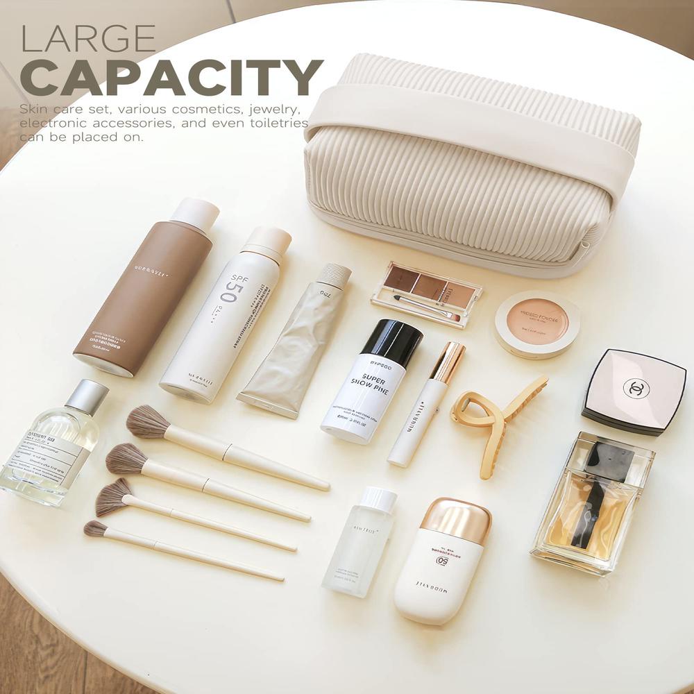 Túi Đựng Mỹ Phẩm Cỡ Lớn Bằng Da PU Hai Lớp Có Tay Cầm Tiện Dụng Cho Nữ