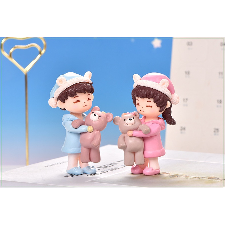 Mô Hình Tiểu Cảnh "Cặp Đôi Ôm Gấu Micro Mini" Trang Trí Sen Đá, Sân Vườn/ Chậu Cây, DYI, Terrarium