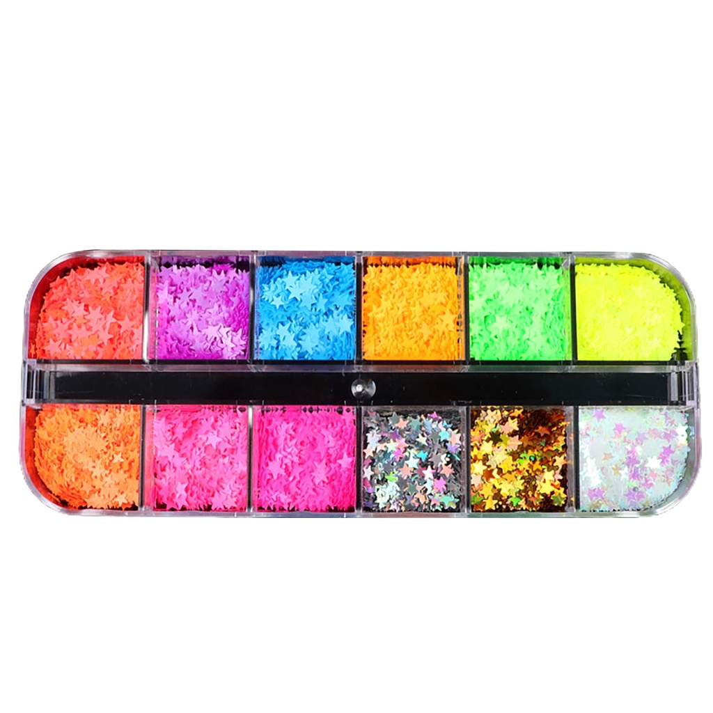 Hộp 12 Ngăn Đựng Hạt Sequin Lấp Lánh Dùng Trang Trí Móng Nghệ Thuật DIY