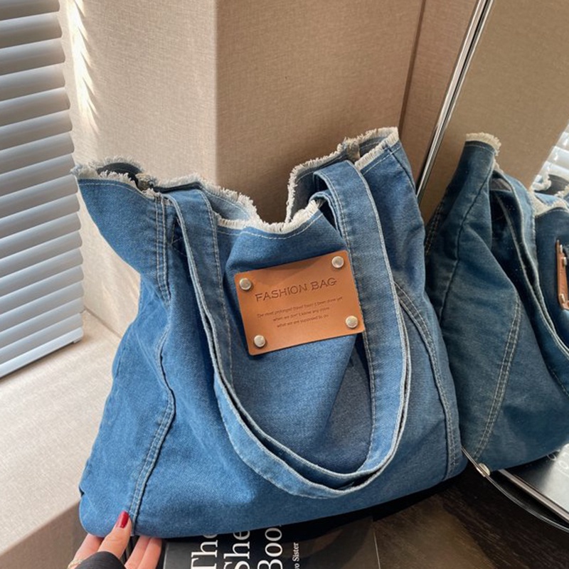 Túi tote Đeo Vai Vải denim Sức Chứa Lớn Thời Trang Hàn Quốc Dễ Phối Đồ Cho Nữ