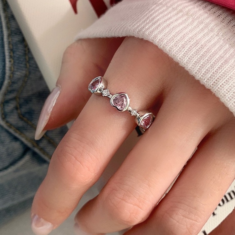 Nhẫn Hở Đính Đá Hình Trái Tim Màu Hồng / Vương Miện Đơn Giản Thời Trang