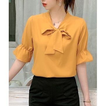 Áo Sơ Mi Chiffon Plus Size Cột Nơ Cổ Thời Trang Quyến Rũ Cho Nữ