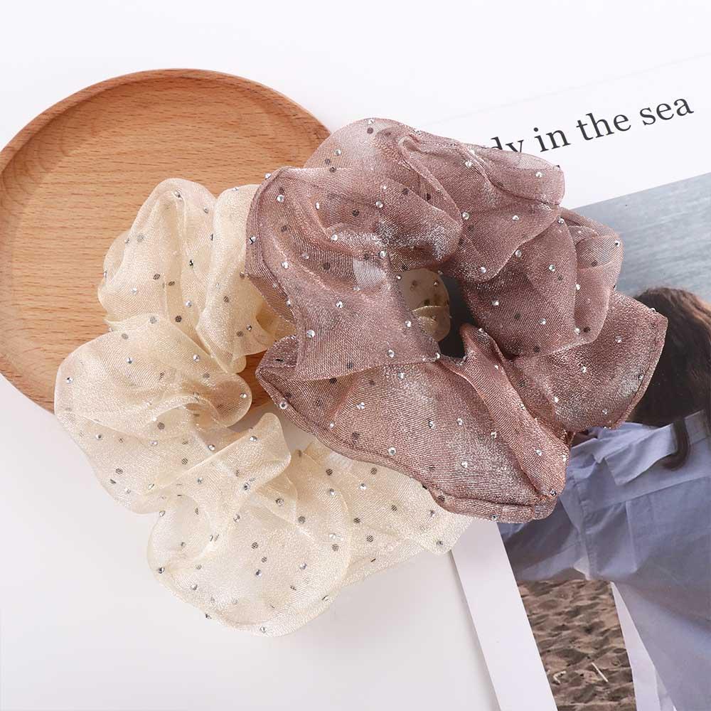 Dây Buộc Tóc Vải Lưới Trong Suốt Họa Tiết Chấm Bi Thanh Lịch Cho Bạn Gái|Dây Buộc Tóc Xinh Xắn Dành Cho Nữ|Dây Buộc Tóc Cao Su Co Giãn Thời Trang