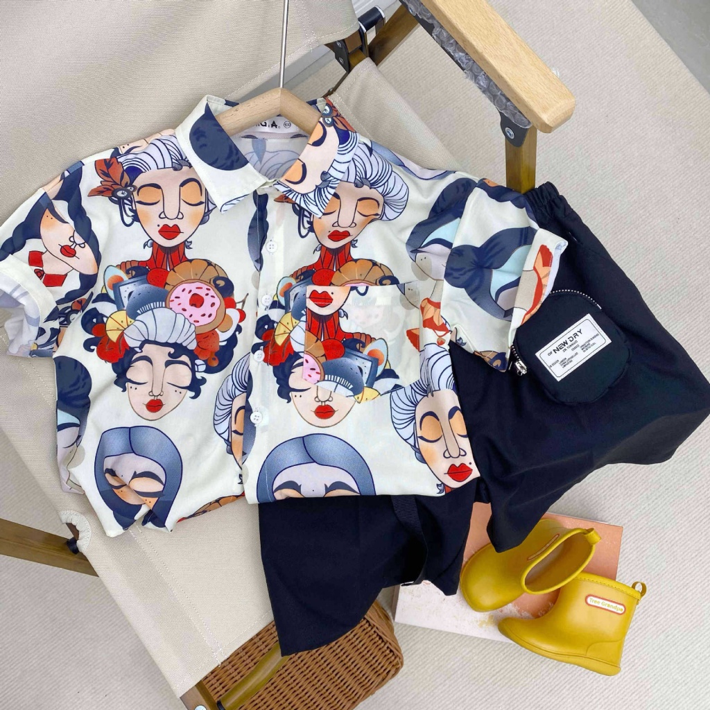 Áo Sơ Mi Tay Ngắn Họa Tiết Hoa Phong Cách Hong Kong Cho Bé