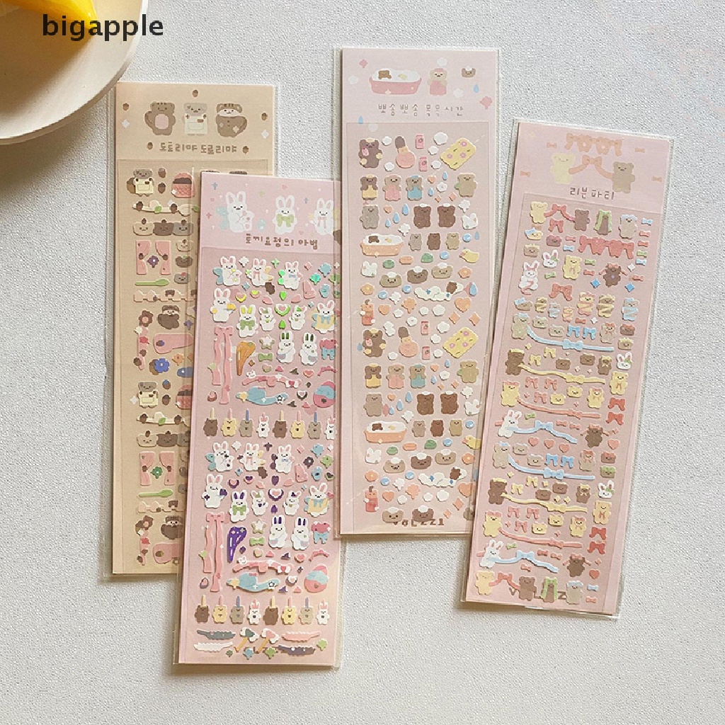 Bigapple 1 Miếng Dán Laser Hình Hoạt Hình Gấu Thỏ Kiểu Hàn Quốc Phổ Biến Trang Trí Sổ Tay DIY