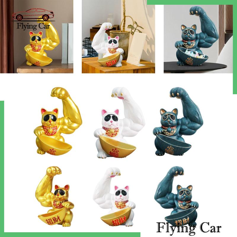 [Lzdjfmy2] Hộp Đựng Chìa Khóa Điêu Khắc Hình Mèo May Mắn Để Bàn Trang Trí