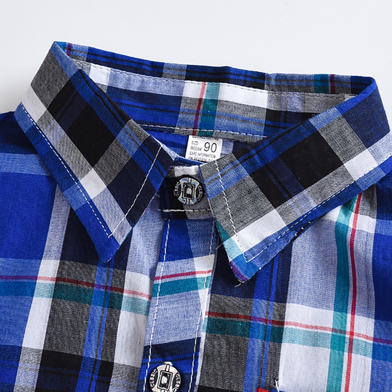 LJMOFA KIDS Áo Sơ Mi Ngắn Tay Họa Tiết Kẻ Ô Có Túi Cho Bé Trai 2-9 Tuổi