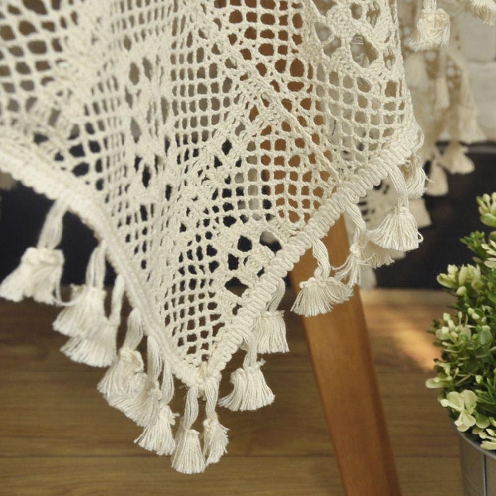 JARRED Khăn Trải Bàn Hình Chữ Nhật Thiết Kế Đục Lỗ Phối Tua Rua Thời Trang Sang Trọng