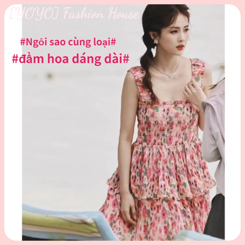 Đầm Voan Hoa Dáng Dài Xếp Tầng Phong Cách Pháp Cho Nữ