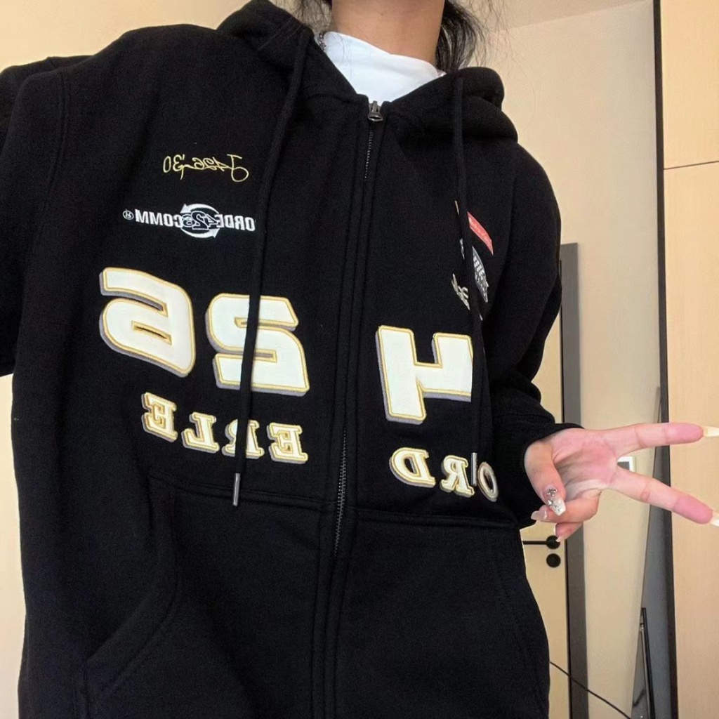 Áo Khoác Khóa Kéo In logo Phân Tử Phong Cách Đường Phố Retro