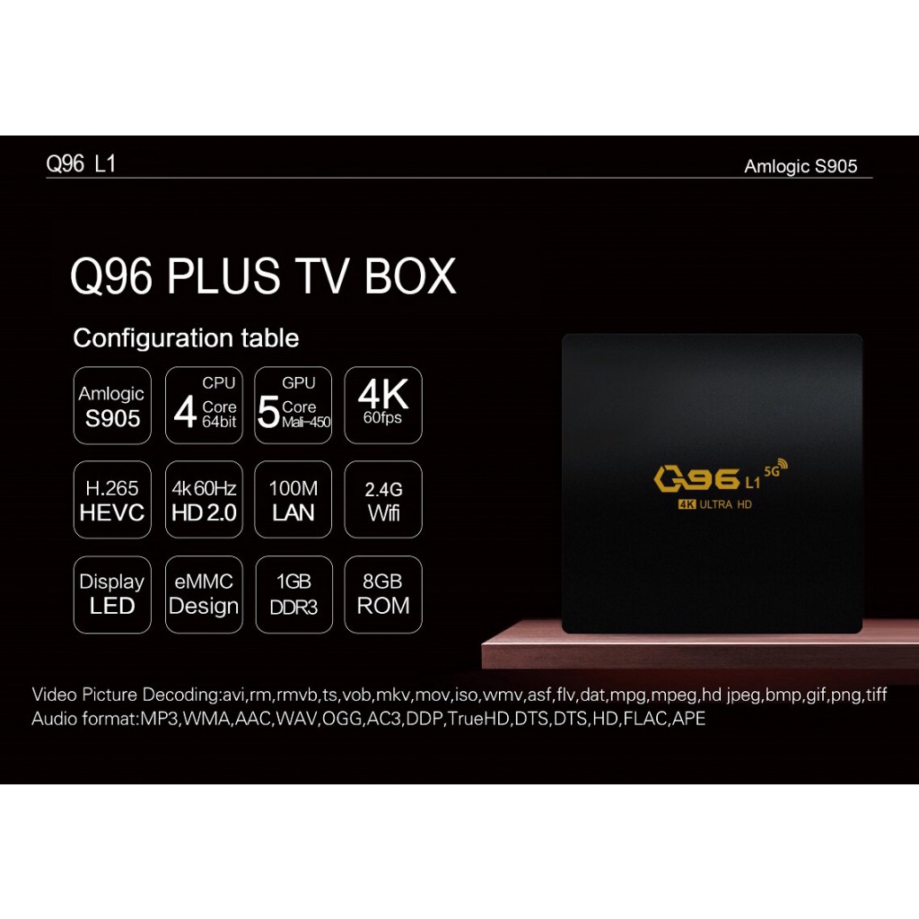 Đầu TV Box Q96 L1 Android 10 Amlogic S905 Quad Core 2.4G WIFI 4K UHD H.265 L8LN KèM Phụ KiệN