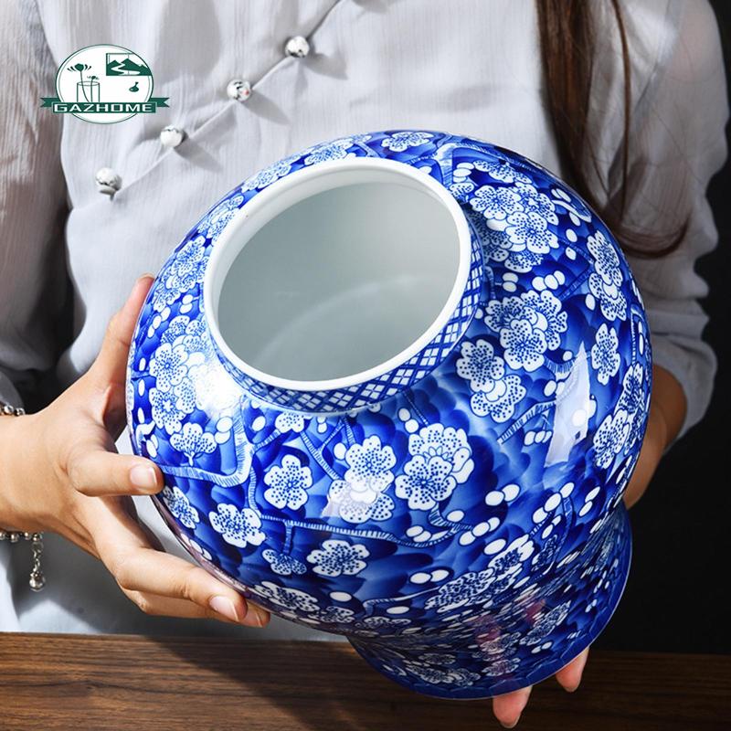 Lọ Hoa Sứ Có Nắp Họa Tiết Hoa Mận Cổ Điển Trang Trí Nhà Cửa