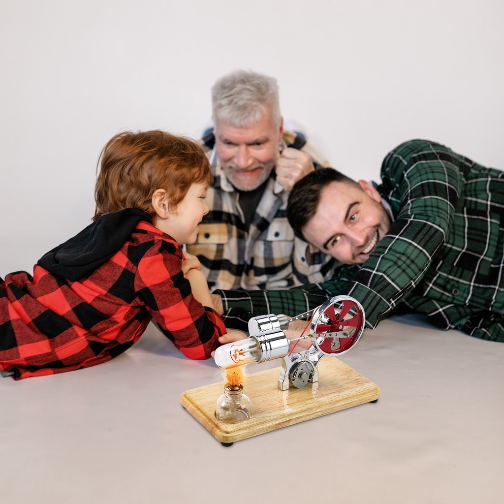 Mô Hình Động Cơ Stirling Phát Điện Không Khí Nóng Với Đèn LED Thiết Kế Bánh Đà Thí Nghiệm Khoa Học Đế Gỗ Giáo Dục Cho Giáo Viên