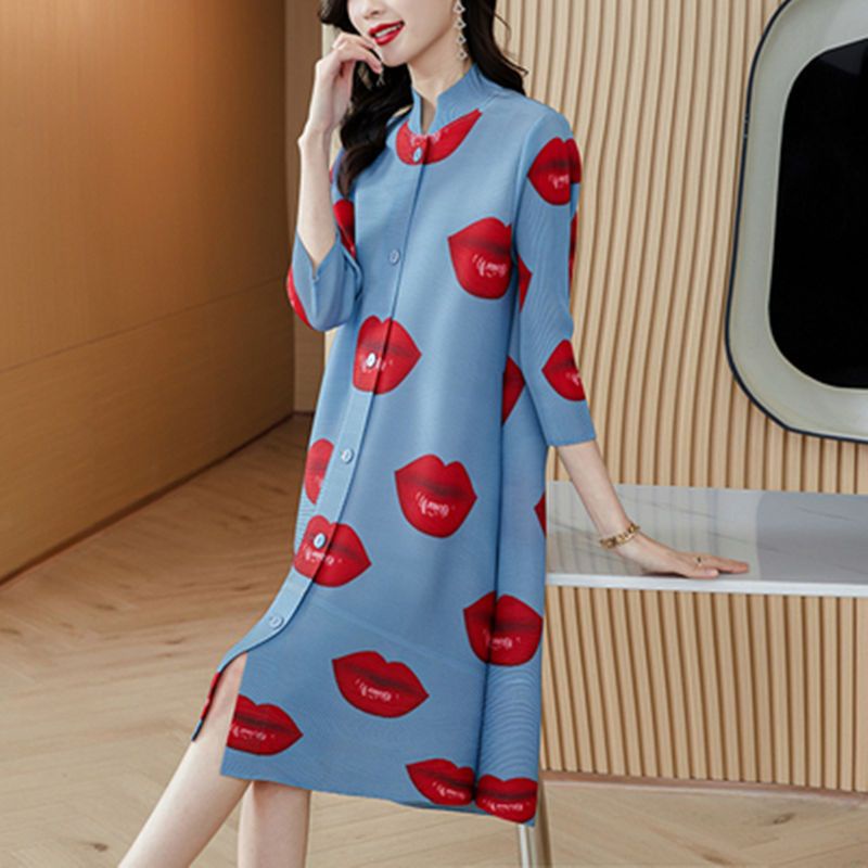 Áo Sơ Mi Cổ Đứng Xếp Ly Cỡ Lớn Họa Tiết Chấm Bi Thời Trang Mùa Xuân Cho Nữ