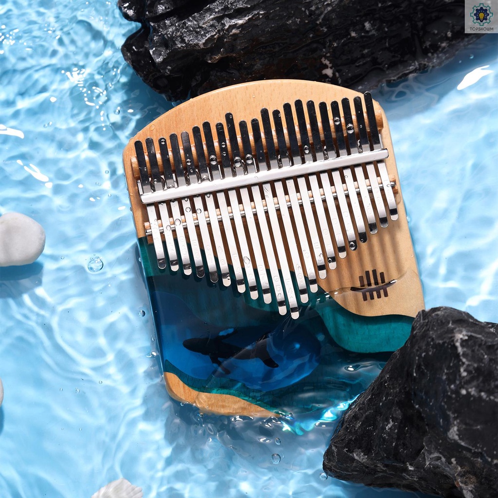 Đàn Kalimba 21 Phím Bằng Gỗ Hoạ Tiết Cá Voi Xanh Dương Cho Người Mới Bắt Đầu
