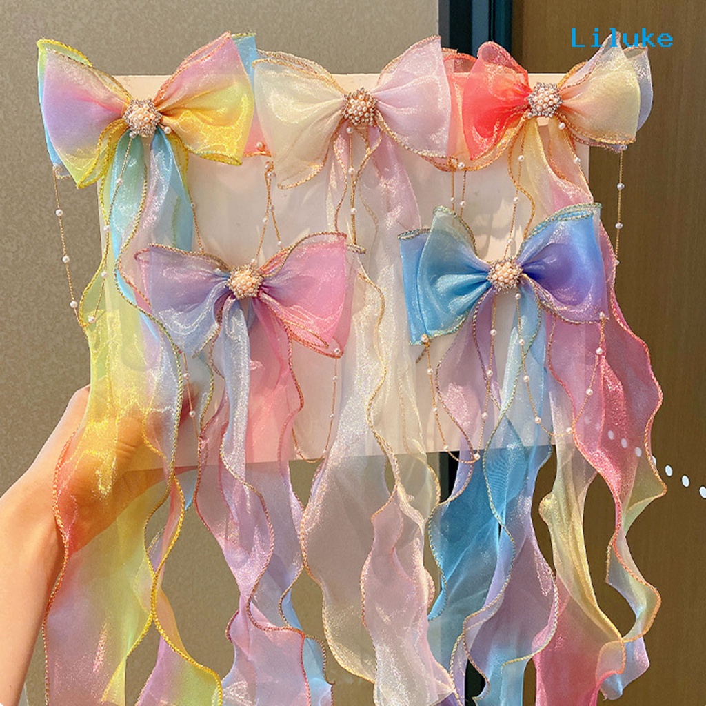 Kẹp Tóc Hợp Kim Trang Trí Nơ Và Ngọc Trai Giả Xinh Xắn Cho Nữ