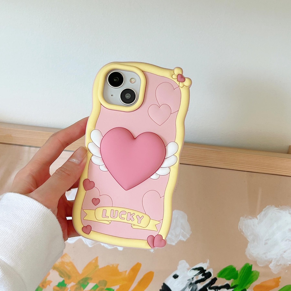 Ốp Điện Thoại Silicon tpu Mềm Hình Trái Tim Hoạt Hình 3D Bảo Vệ Toàn Diện Cho iPhone 14 13 12 11 Pro MAX