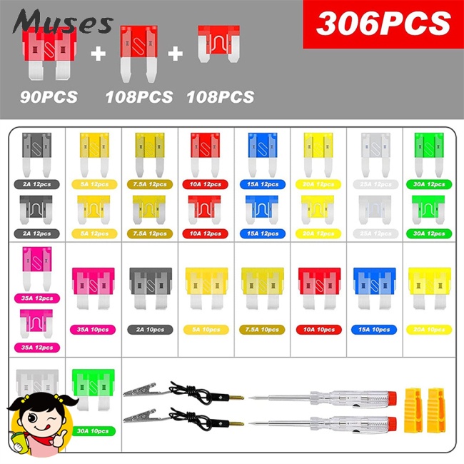 Set 306 Cầu Chì Kích Thước Nhỏ / Vừa Kèm Dụng Cụ Kiểm Tra Mạch Điện Chuyên Dụng Cho Xe Hơi