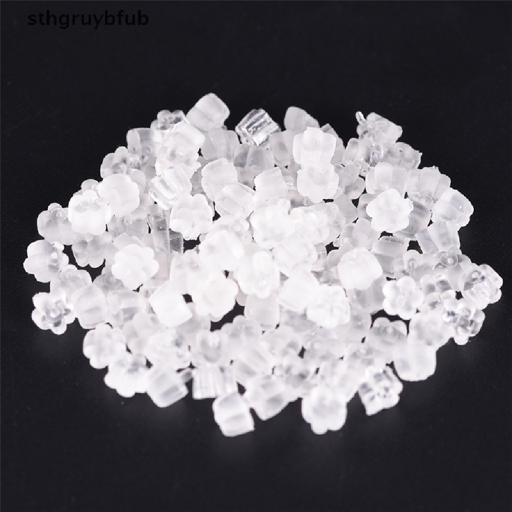 Set 100 Nút Chặn Bông Tai Bằng Cao Su Silicon Mềm Trong Suốt Hình Bông Hoa