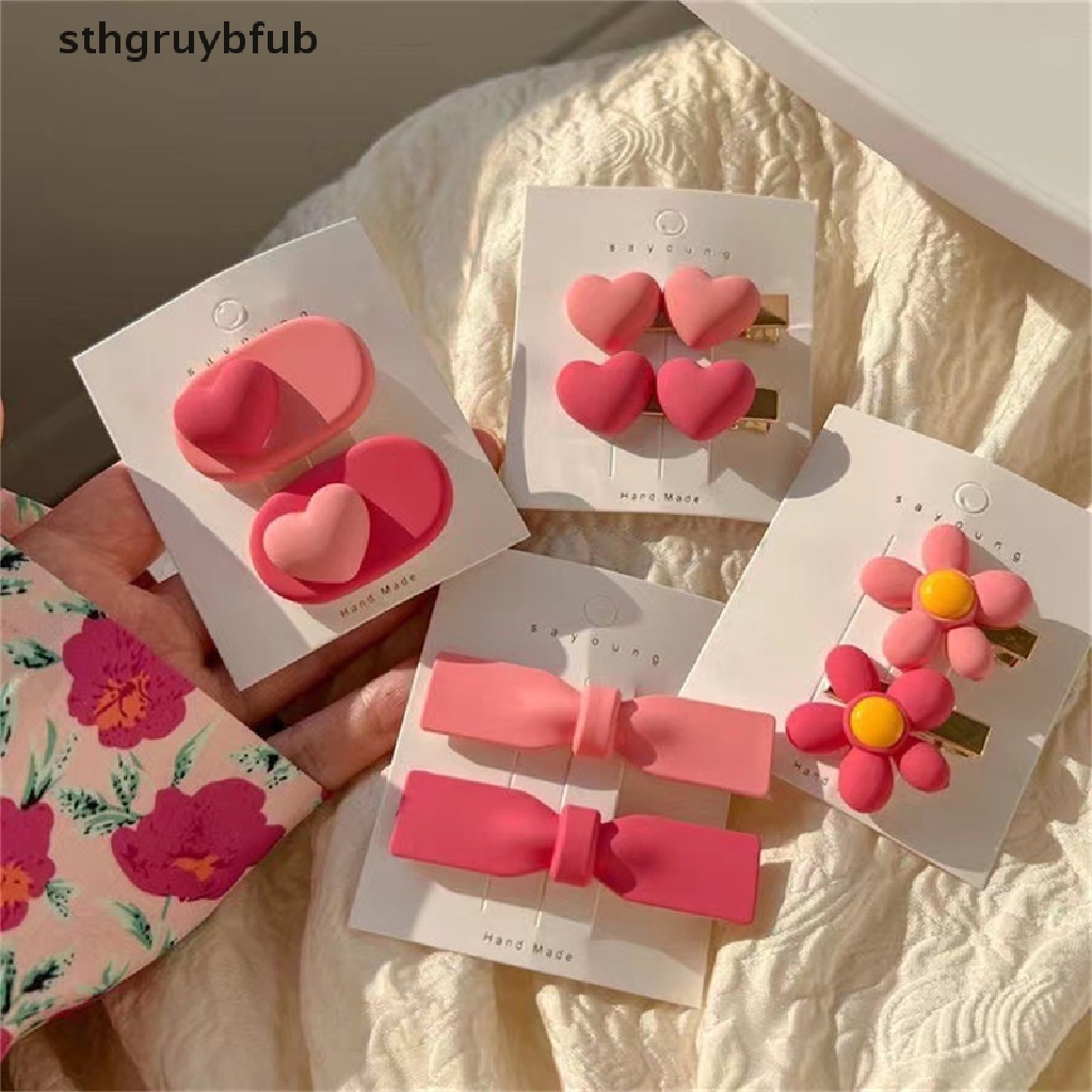Kẹp Tóc Hình Nơ / Trái Tim / Bông Hoa Màu Hồng Dễ Thương Cho Bé Gái VN