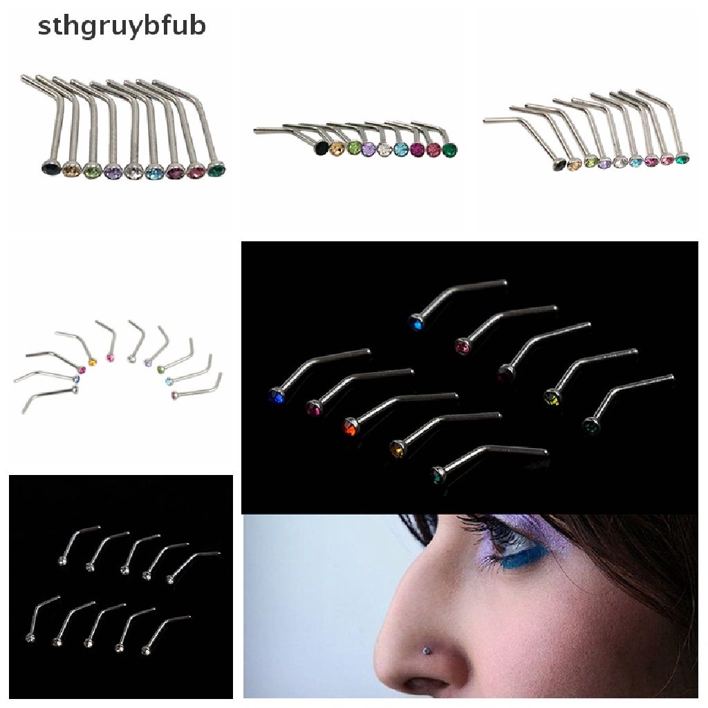 Set 10 Khuyên Mũi Thép Không Gỉ Đính Đá Cá Tính