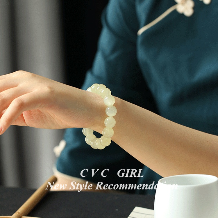 Mùa Hè Phải-Have!Vòng Tay Đá Ngọc Bích Trắng Xanh Lam Mắt Mèo Cho Nữ