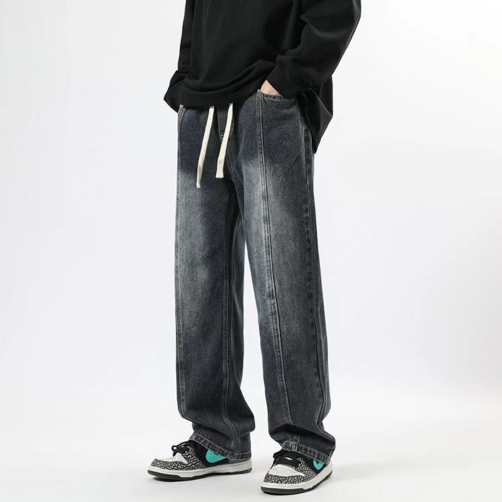 Quần Jean Ống Rộng Lưng Thun Thời Trang Mùa Hè Cá Tính Dành Cho Nam