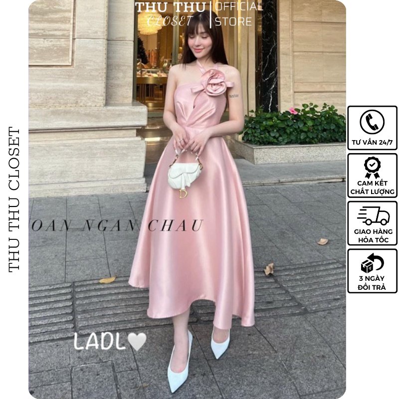 Váy maxi tafta xoè cổ yếm 4 màu siêu đẹp. Size S M