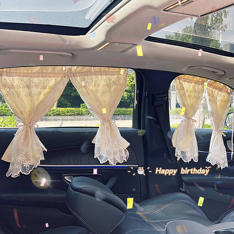 Embroidered Lace Auto Curtain Cherry Car Sunshade Universal Baby Window Side Window Sunshade Sun Protection Heat Insulation SQva