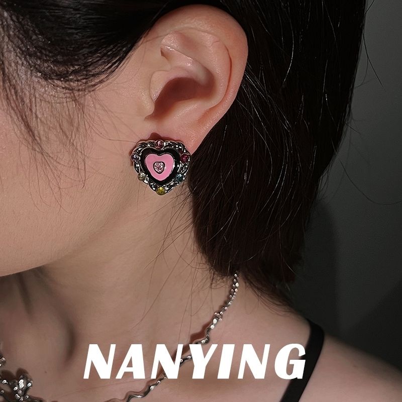 Bông Tai Hình Trái Tim Đính Đá Nhiều Màu Sắc Phong Cách Cổ Điển Thời Trang Cho Nữ