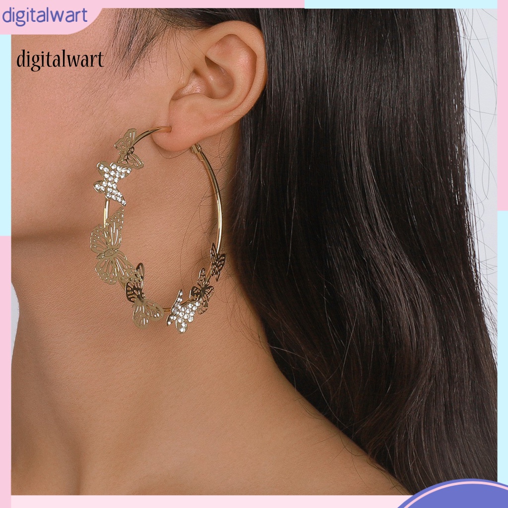 Kỹ Thuật Số| 1 Đôi Bông Tai Tròn Rỗng Mặt Bướm 3D Đính Đá Sáng Bóng Phong Cách Vintage Thích Hợp Làm Quà Tặng Cho Bạn Gái