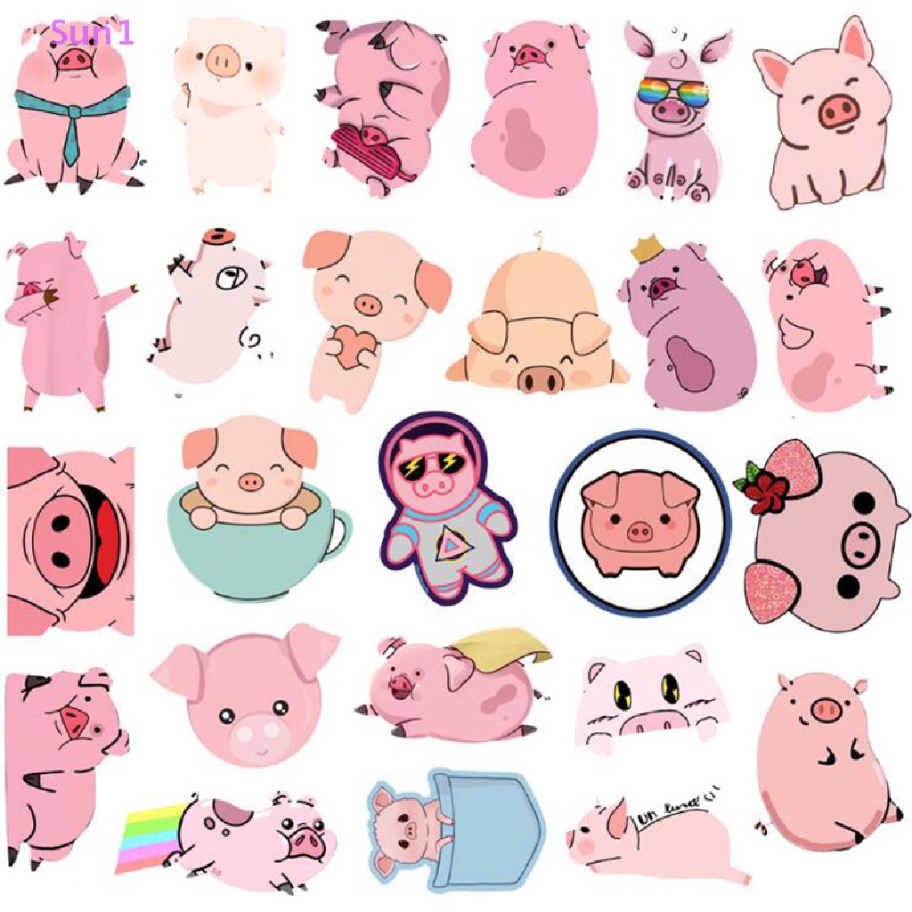 Set 50 Miếng Dán Hình Chú Heo Dễ Thương Chống Nước Trang Trí Thủ Công Cho Trẻ Em DIY