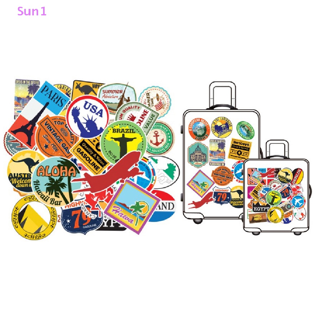 Set 1 / 100 Sticker Logo Bản Đồ Nổi Tiếng Bằng Nhựa PVC Chống Thấm Nước Dán Trang Trí Vali Du Lịch