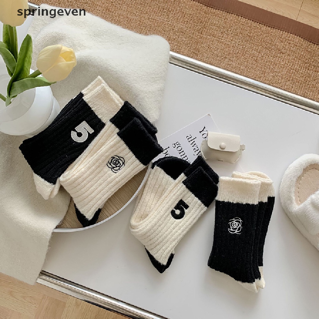 Vớ Len Cashmere Dày Dặn Giữ Ấm Mùa Đông Thêu Họa Tiết Hoa Hồng 5 Bông Thời Trang Nhật Bản Cho Nữ
