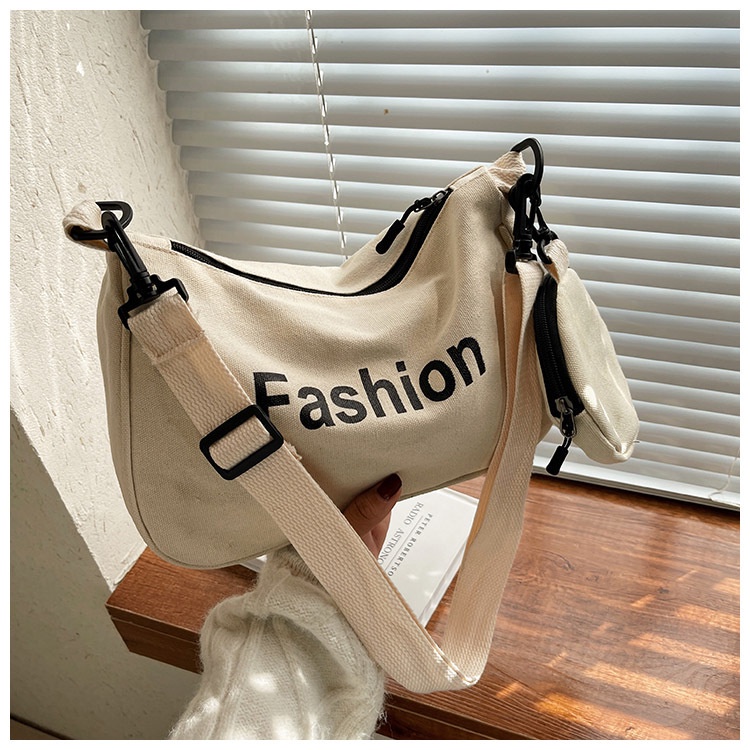 Túi Xách Vải Canvas Đeo Vai In Chữ Phong Cách Hàn Quốc Thời Trang Cho Nữ
