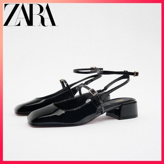 Giày nữ ZARA mới gót dày slingback mũi tròn giày đế bằng