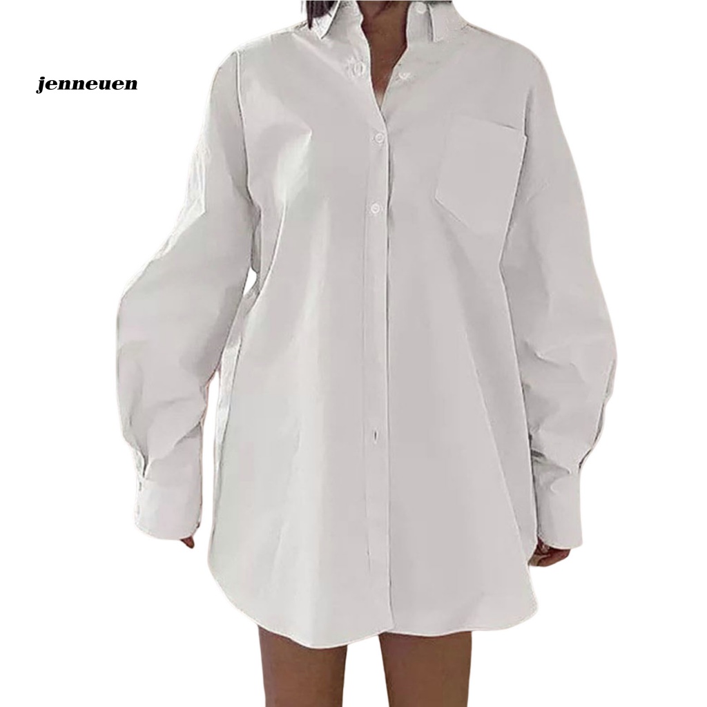 Áo Sơ Mi Dài Tay Màu Trơn Có Túi Thời Trang Cho Nữ